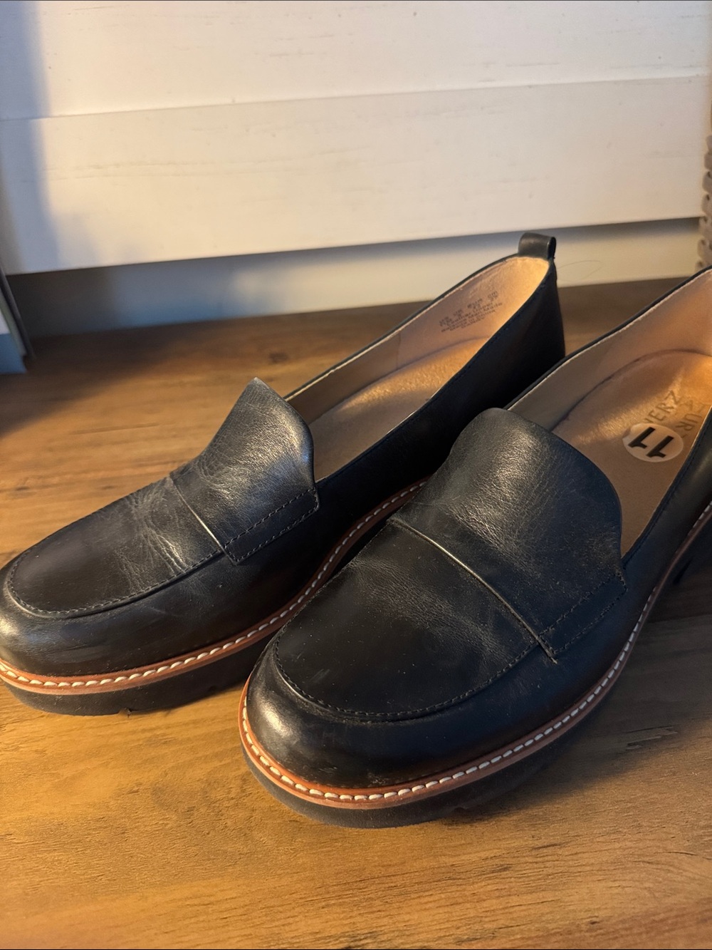 Naturalizer Black Leather Penny Loafers with Brown Welt